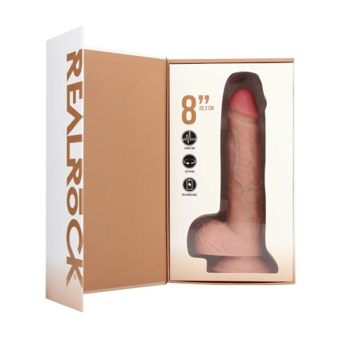 RealRock by shpts - Wibrujący i wbijający się prosty penis z jądrami - 8 / 20,5 cm - Tan RealRock by Shots RealRock by shpts - Wibrujący i wbijający się prosty penis z jądrami - 8 / 20,5 cm - Tan RealRock by Shots