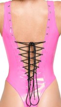Black Level - Seksowne Winylowe Body Z Czarnym Sznurowaniem Różowe XL Black Level
