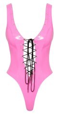 Black Level - Seksowne Winylowe Body Z Czarnym Sznurowaniem Różowe XL Black Level