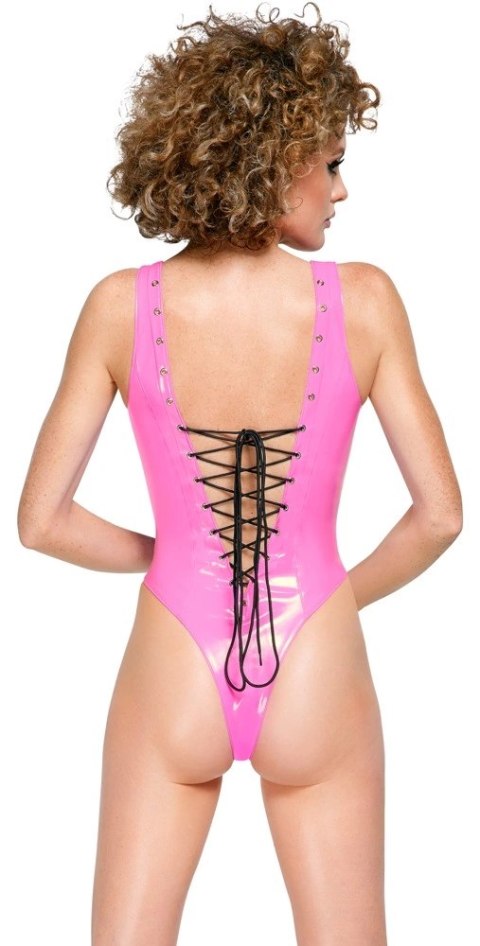 Black Level - Seksowne Winylowe Body Z Czarnym Sznurowaniem Różowe L Black Level Black Level - Seksowne Winylowe Body Z Czarnym Sznurowaniem Różowe L Black Level