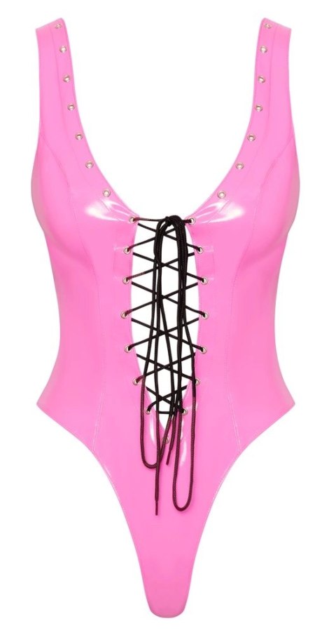 Black Level - Seksowne Winylowe Body Z Czarnym Sznurowaniem Różowe L Black Level Black Level - Seksowne Winylowe Body Z Czarnym Sznurowaniem Różowe L Black Level