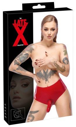 LATE X - Czerwone Lateksowe Majtki Z Dildo Zewnętrznym 15 CM 2XL Late X