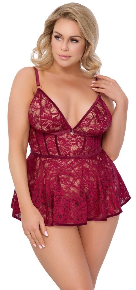 Cottelli CURVES - Seksowna Koronkowa Babydoll + Majteczki Bez Krocza Czerwone 3XL Cottelli CURVES Cottelli CURVES - Seksowna Koronkowa Babydoll + Majteczki Bez Krocza Czerwone 3XL Cottelli CURVES