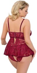 Cottelli CURVES - Seksowna Koronkowa Babydoll + Majteczki Bez Krocza Czerwone 3XL Cottelli CURVES