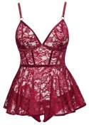 Cottelli CURVES - Seksowna Koronkowa Babydoll + Majteczki Bez Krocza Czerwone 3XL Cottelli CURVES