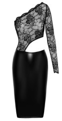 Noir - Czarna Gładka Sukienka Z Koronkową Górą Orgia XL Noir