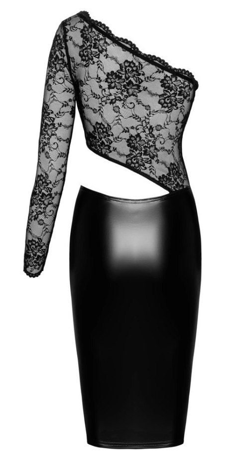 Noir - Czarna Gładka Sukienka Z Koronkową Górą Orgia XL Noir Noir - Czarna Gładka Sukienka Z Koronkową Górą Orgia XL Noir