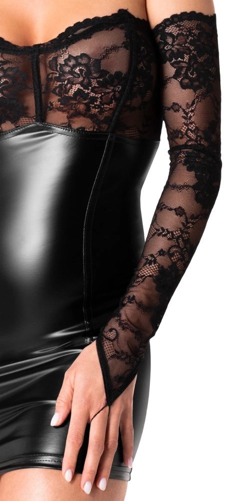 Noir - Czarna Mini Sukienka Bez Ramiączek Z Koronkowymi Rękawiczkami Orgia S Noir Noir - Czarna Mini Sukienka Bez Ramiączek Z Koronkowymi Rękawiczkami Orgia S Noir