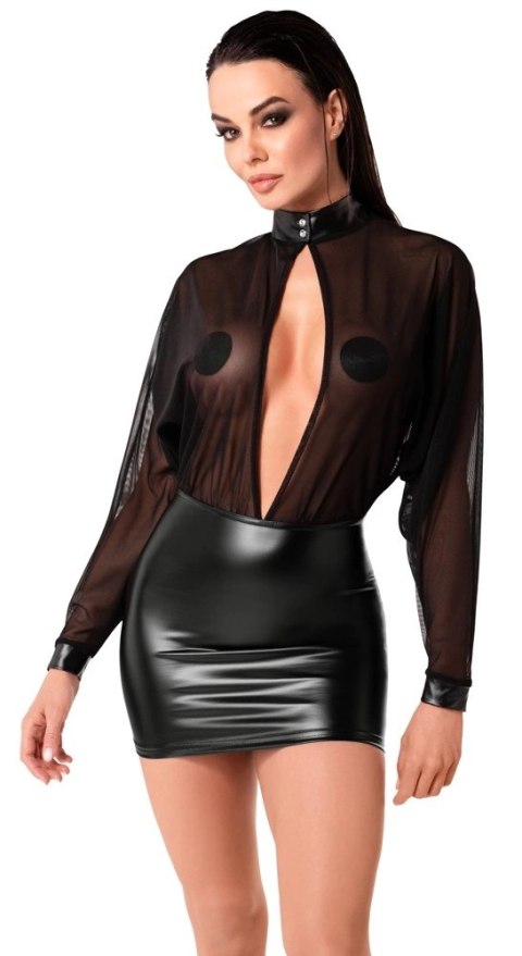 Noir - Czarna Mini Sukienka Z Prześwitującą Górą Orgia L Noir Noir - Czarna Mini Sukienka Z Prześwitującą Górą Orgia L Noir