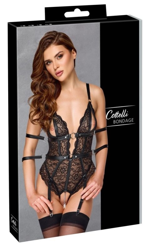 Cottelli BONDAGE - Koronkowe Body Bez Krocza Z Mankietami Na Nadgarstki M Cottelli BONDAGE