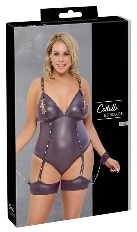 Cottelli BONDAGE - Matowe Body Z Kajdankami I Mankietami Na Uda Fioletowe 2XL Cottelli BONDAGE