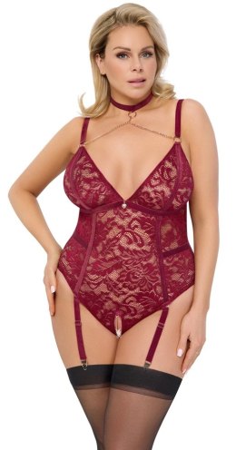 Cottelli CURVES - Seksowne Czerwone Body Bez Krocza Z Delikatnej Koronki XL Cottelli CURVES