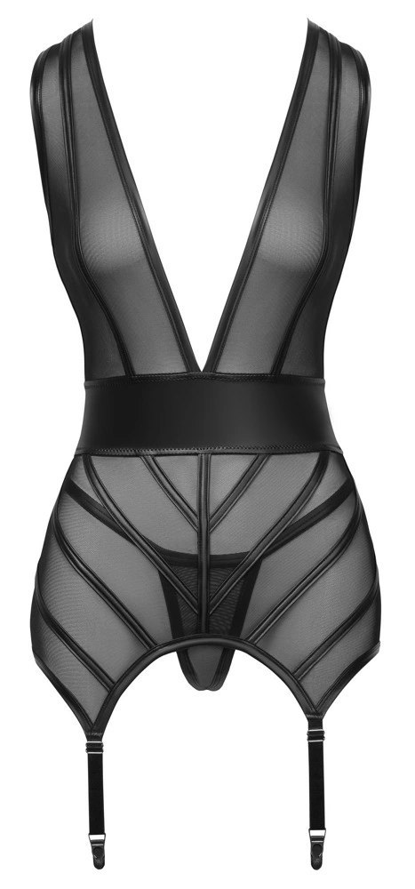 Cottelli LINGERIE - Seksowna Koszulka Z Paskami Do Pończoch + Stringi Czarne XL Cottelli LINGERIE Cottelli LINGERIE - Seksowna Koszulka Z Paskami Do Pończoch + Stringi Czarne XL Cottelli LINGERIE