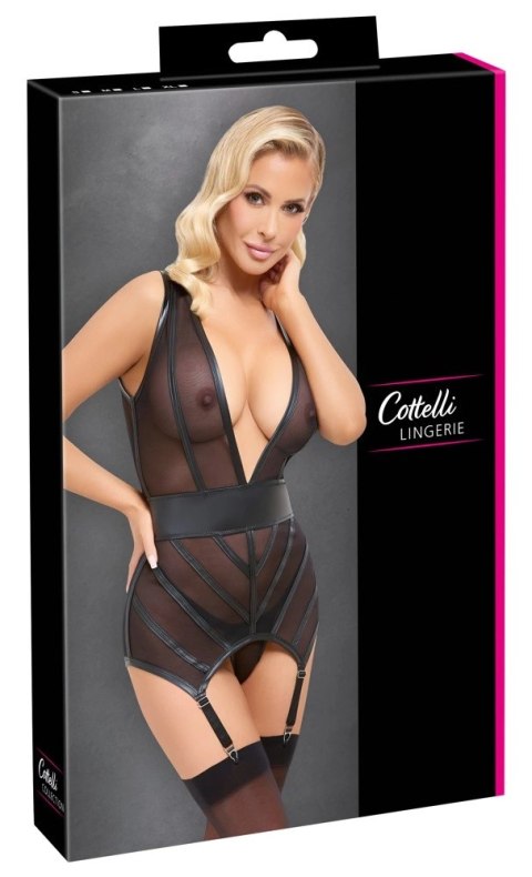 Cottelli LINGERIE - Seksowna Koszulka Z Paskami Do Pończoch + Stringi Czarne S Cottelli LINGERIE Cottelli LINGERIE - Seksowna Koszulka Z Paskami Do Pończoch + Stringi Czarne S Cottelli LINGERIE