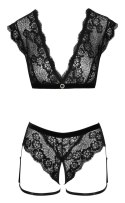 Cottelli LINGERIE - Seksowny Koronkowy Top I Majtki Bez Krocza Czarne L Cottelli LINGERIE