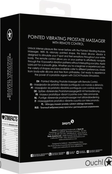Ouch! - Spiczasty, wibrujący masażer prostaty z pilotem Ouch! by Shots Ouch! - Spiczasty, wibrujący masażer prostaty z pilotem Ouch! by Shots