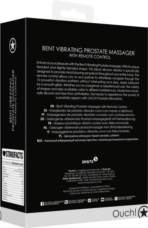 Ouch! - Wygięty wibrujący masażer prostaty z pilotem Ouch! by Shots Ouch! - Wygięty wibrujący masażer prostaty z pilotem Ouch! by Shots