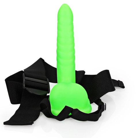 Ouch! - Świecące w ciemności dildo z jądrami na pasku - 21 cm Ouch! by Shots Ouch! - Świecące w ciemności dildo z jądrami na pasku - 21 cm Ouch! by Shots