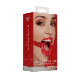 Ouch! - Silikonowy knebel pierścieniowy ze skórzanymi paskami Ouch! by Shots