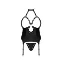 Magic Silk - Seksowny gorset ze skóry ekologicznej i stringi z ćwiekami Mistress - LXL Magic Silk