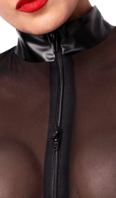Noir - Seksowne Matowe Body Z Dodatkiem Siateczki I Pierścieniami Na Sutkach XL Noir Noir - Seksowne Matowe Body Z Dodatkiem Siateczki I Pierścieniami Na Sutkach XL Noir