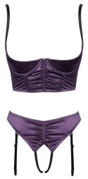 Cottelli LINGERIE - Seksowny Otwarty Biustonosz + Majteczki Z Paskami Do Pończoch Fioletowe 85C/L Cottelli LINGERIE