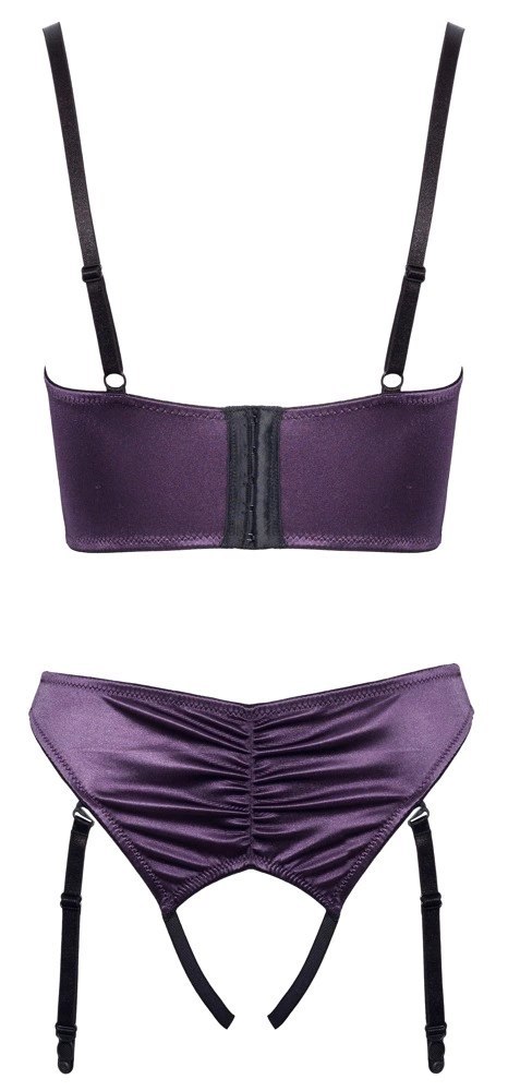 Cottelli LINGERIE - Seksowny Otwarty Biustonosz + Majteczki Z Paskami Do Pończoch Fioletowe 85C/L Cottelli LINGERIE Cottelli LINGERIE - Seksowny Otwarty Biustonosz + Majteczki Z Paskami Do Pończoch Fioletowe 85C/L Cottelli LINGERIE