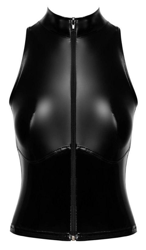 Noir - Seksowny Rozpinany Top Z Kołnierzykiem Czarny M Noir Noir - Seksowny Rozpinany Top Z Kołnierzykiem Czarny M Noir