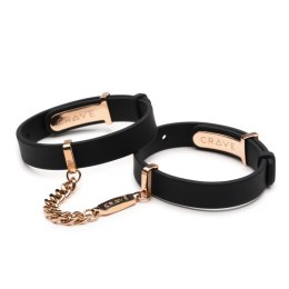 Crave - ID Cuffs Mankiety skórzane czarne z różowym złotem Crave