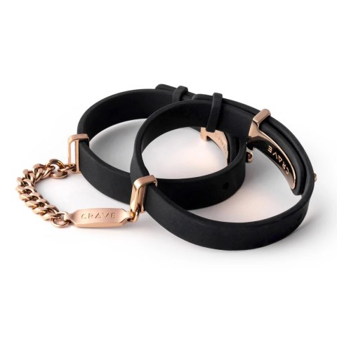 Crave - ID Cuffs Mankiety skórzane czarne z różowym złotem Crave Crave - ID Cuffs Mankiety skórzane czarne z różowym złotem Crave