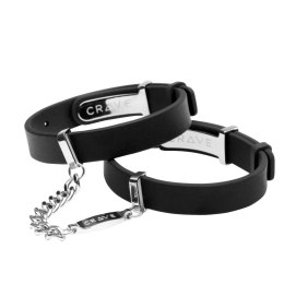 Crave - ID Cuffs Mankiety skórzane czarne ze srebrem Crave