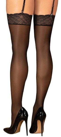 Obsessive - Czarne Klasyczne Pończochy Z Ozdobną Koronką XL/2XL Obsessive