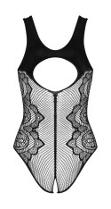 Obsessive - Seksowne Czarne Body Z Kwiatowej Koronki Bez Krocza B335 S-L Obsessive