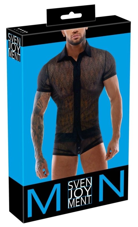 Svenjoyment - Seksowna Męska Koronkowa Koszulka Z Kołnierzykiem I Guzikami Czarna 2XL Svenjoyment