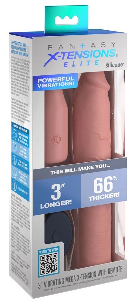 FXTE - Nakładka Na Penisa 66% Grubszy Penis + 7,6 CM Z Wibracjami Cielisty Fantasy X-Tensions Elite