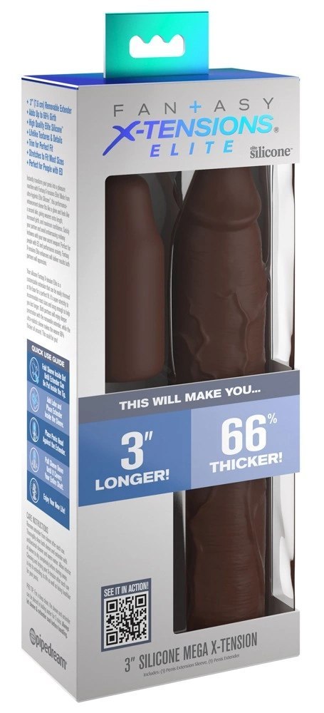 FXTE - Nakładka Na Penisa 66% Grubszy Penis + 7,6 CM Brązowy Fantasy X-Tensions Elite