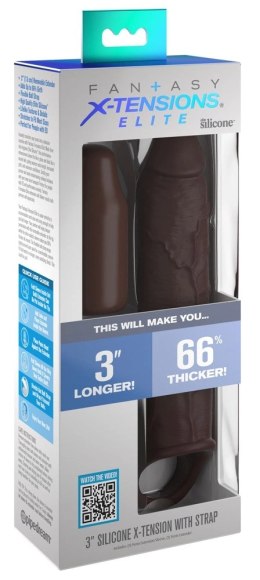FXTE - Nakładka Na Penisa 66% Grubszy Penis Z Pierścieniem + 8,9 CM Brązowy Fantasy X-Tensions Elite