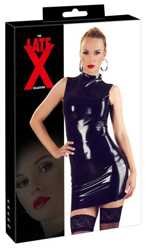 LATE X - Czarna Lateksowa Mini Sukienka Z Małym Kołnierzykiem 2XL Late X LATE X - Czarna Lateksowa Mini Sukienka Z Małym Kołnierzykiem 2XL Late X