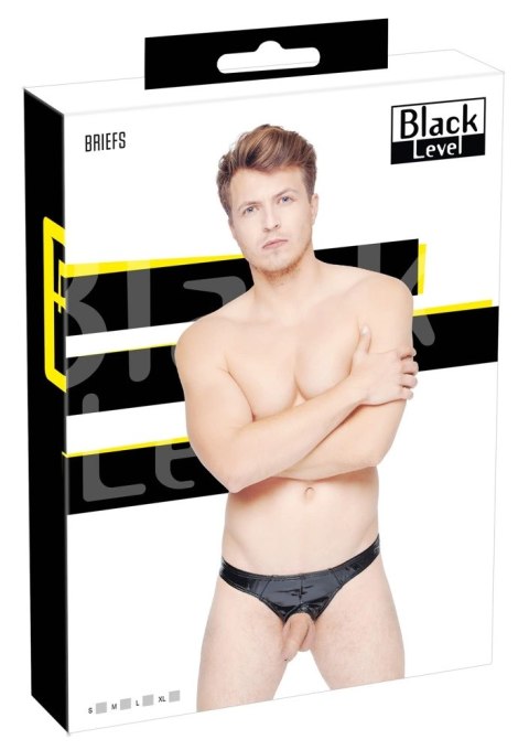 Black Level - Męskie Slipy Z Czarnym Połyskiem Z Otworem Na Penisa M Black Level Black Level - Męskie Slipy Z Czarnym Połyskiem Z Otworem Na Penisa M Black Level
