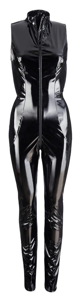 Black Level - Czarny Długi Vinylowy Kombinezon Z Zamkiem S Black Level Black Level - Czarny Długi Vinylowy Kombinezon Z Zamkiem S Black Level