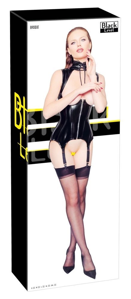 Black Level - Seksowna Vinylowa Koszulka Bez Biustu Z Paskami Do Pończoch XL Black Level Black Level - Seksowna Vinylowa Koszulka Bez Biustu Z Paskami Do Pończoch XL Black Level