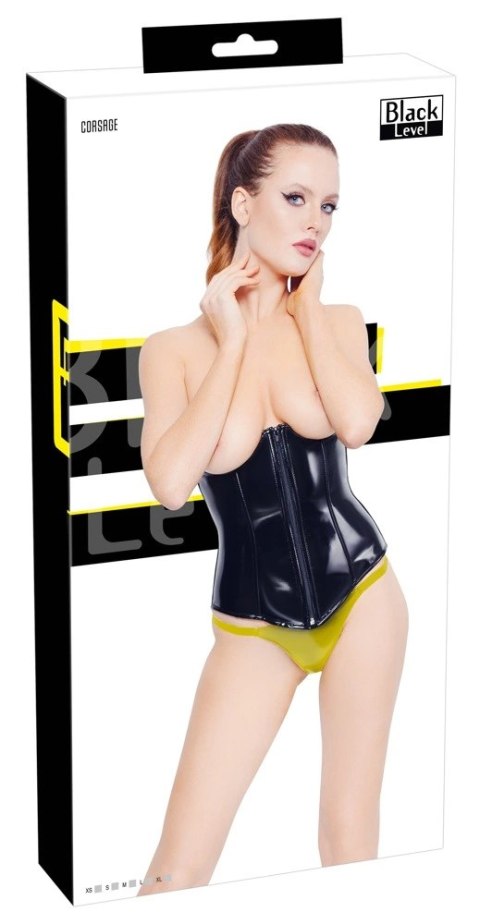 Black Level - Seksowny Vinylowy Gorset Bez Biustu + Stringi Czarny XL Black Level Black Level - Seksowny Vinylowy Gorset Bez Biustu + Stringi Czarny XL Black Level