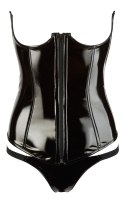 Black Level - Seksowny Vinylowy Gorset Bez Biustu + Stringi Czarny L Black Level