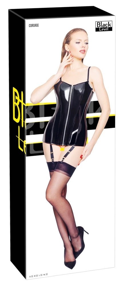 Black Level - Seksowny Vinylowy Gorset Na Suwak S Black Level Black Level - Seksowny Vinylowy Gorset Na Suwak S Black Level