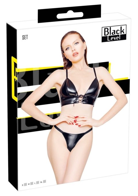 Black Level - Vinylowe Stringi + Wiązany Stanik L Black Level Black Level - Vinylowe Stringi + Wiązany Stanik L Black Level