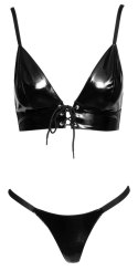 Black Level - Vinylowe Stringi + Wiązany Stanik M Black Level