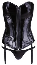 Black Level - Vinylowy Gorset Sznurowany Z Tyłu + Stringi Czarne 2XL Black Level