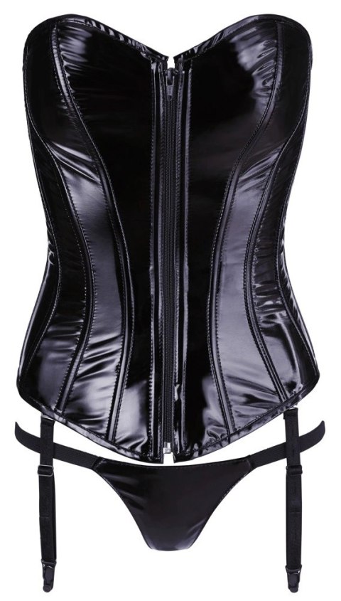 Black Level - Vinylowy Gorset Sznurowany Z Tyłu + Stringi Czarne 2XL Black Level Black Level - Vinylowy Gorset Sznurowany Z Tyłu + Stringi Czarne 2XL Black Level