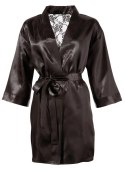 Cottelli LINGERIE - Krótki Satynowy Szlafrok Z Wiązanym Paskiem Czarny L/XL Cottelli LINGERIE