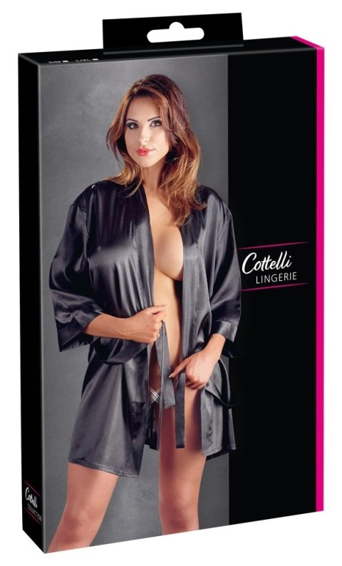 Cottelli LINGERIE - Krótki Satynowy Szlafrok Z Wiązanym Paskiem Czarny S/M Cottelli LINGERIE Cottelli LINGERIE - Krótki Satynowy Szlafrok Z Wiązanym Paskiem Czarny S/M Cottelli LINGERIE